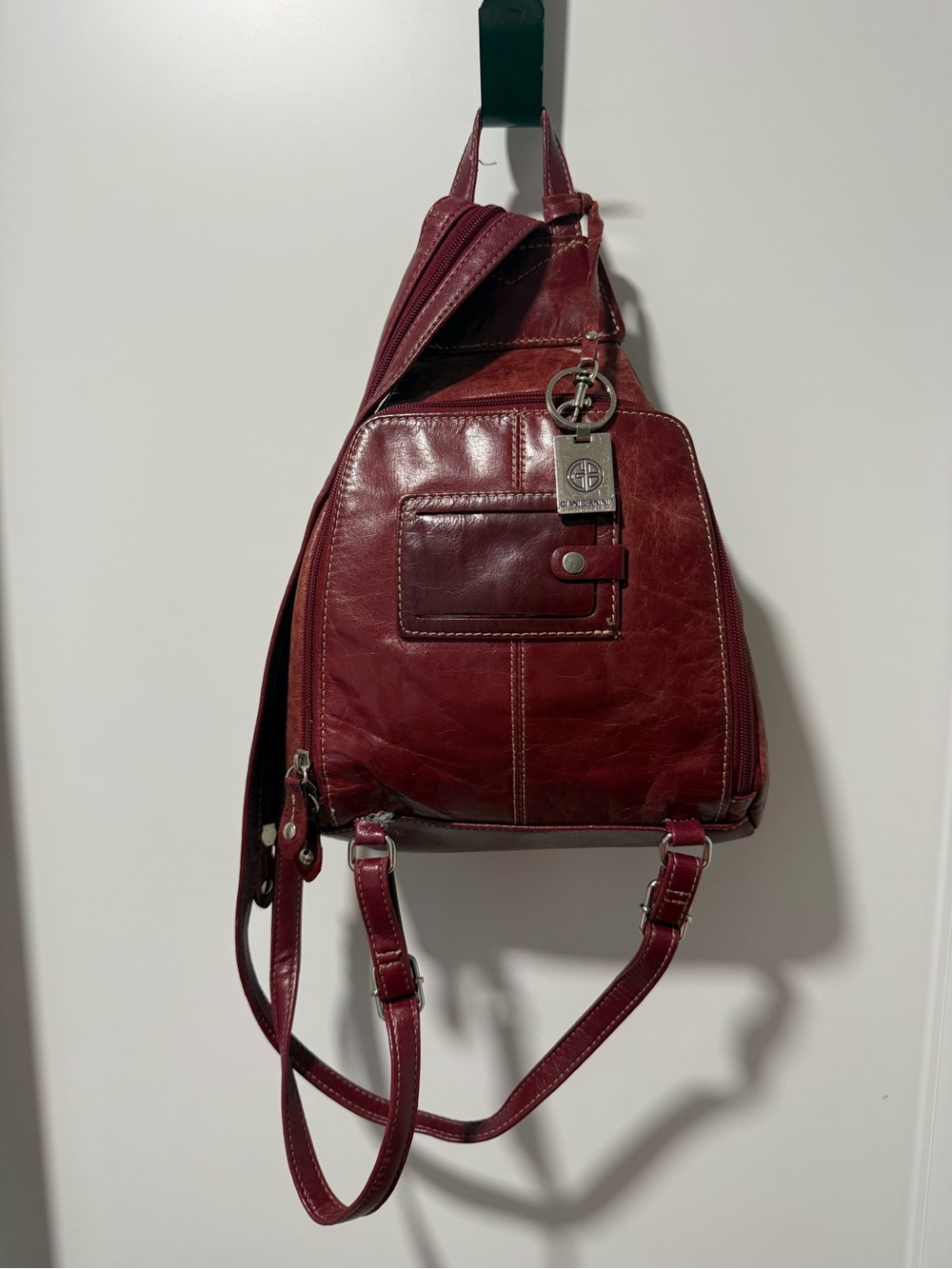 Gianni Bini Deep Burgundy Leather Sling Backpack
